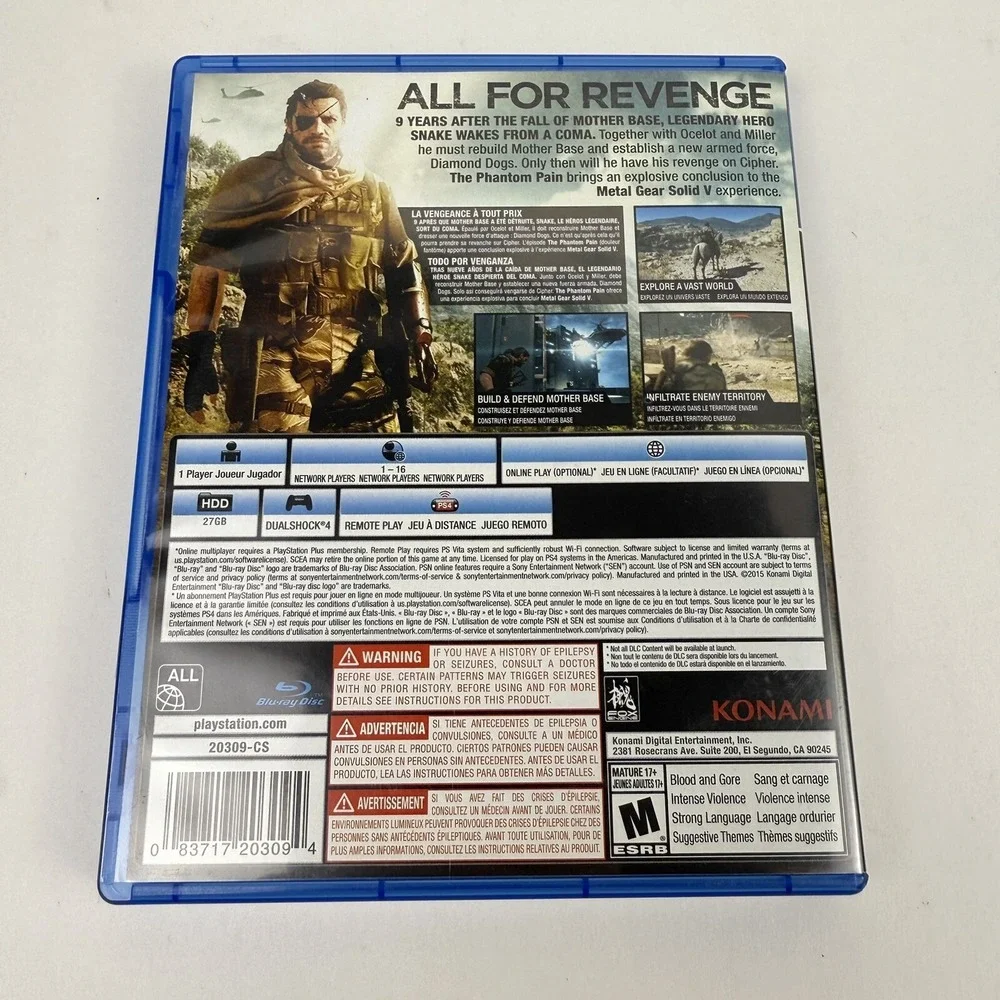 Metal Gear Solid V: The Phantom Pain (Sony PlayStation 4, 2015) Tested Working